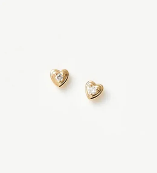 Solid Gold Diamond Heart Stud Earrings 